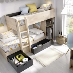 Garnero Arredamenti Letto a castello per bambini con armadio 255x112cm rovere grafite Sole Rovere - Grafite New