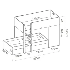 Garnero Arredamenti Letto a castello per bambini con armadio 255x112cm rovere grafite Sole Rovere - Grafite New