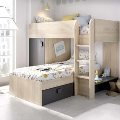 Garnero Arredamenti Letto a castello per bambini con armadio 255x112cm rovere grafite Sole Rovere - Grafite New