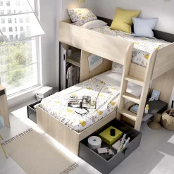 Garnero Arredamenti Letto a castello per bambini con armadio 255x112cm rovere grafite Sole Rovere - Grafite New