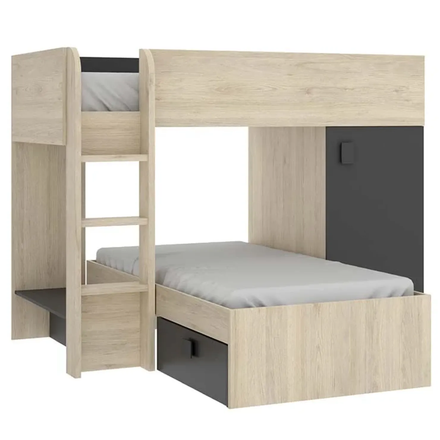 Garnero Arredamenti Letto a castello per bambini con armadio 255x112cm rovere grafite Sole Rovere - Grafite New