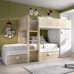 Garnero Arredamenti Letto a castello per bambini con armadio 255x112cm rovere bianco Sole Bianco Opaco - Rovere Best