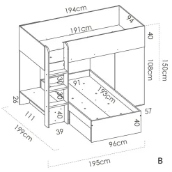 Garnero Arredamenti Letto a castello per bambini con armadio 255x112cm rovere bianco Sole Bianco Opaco - Rovere Best