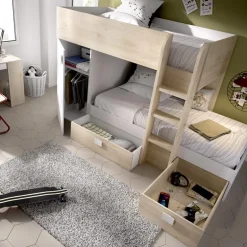 Garnero Arredamenti Letto a castello per bambini con armadio 255x112cm rovere bianco Sole Bianco Opaco - Rovere Best