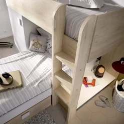 Garnero Arredamenti Letto a castello per bambini con armadio 255x112cm rovere bianco Sole Bianco Opaco - Rovere Best