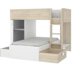 Garnero Arredamenti Letto a castello per bambini con armadio 255x112cm rovere bianco Sole Bianco Opaco - Rovere Best