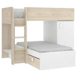 Garnero Arredamenti Letto a castello per bambini con armadio 255x112cm rovere bianco Sole Bianco Opaco - Rovere Best