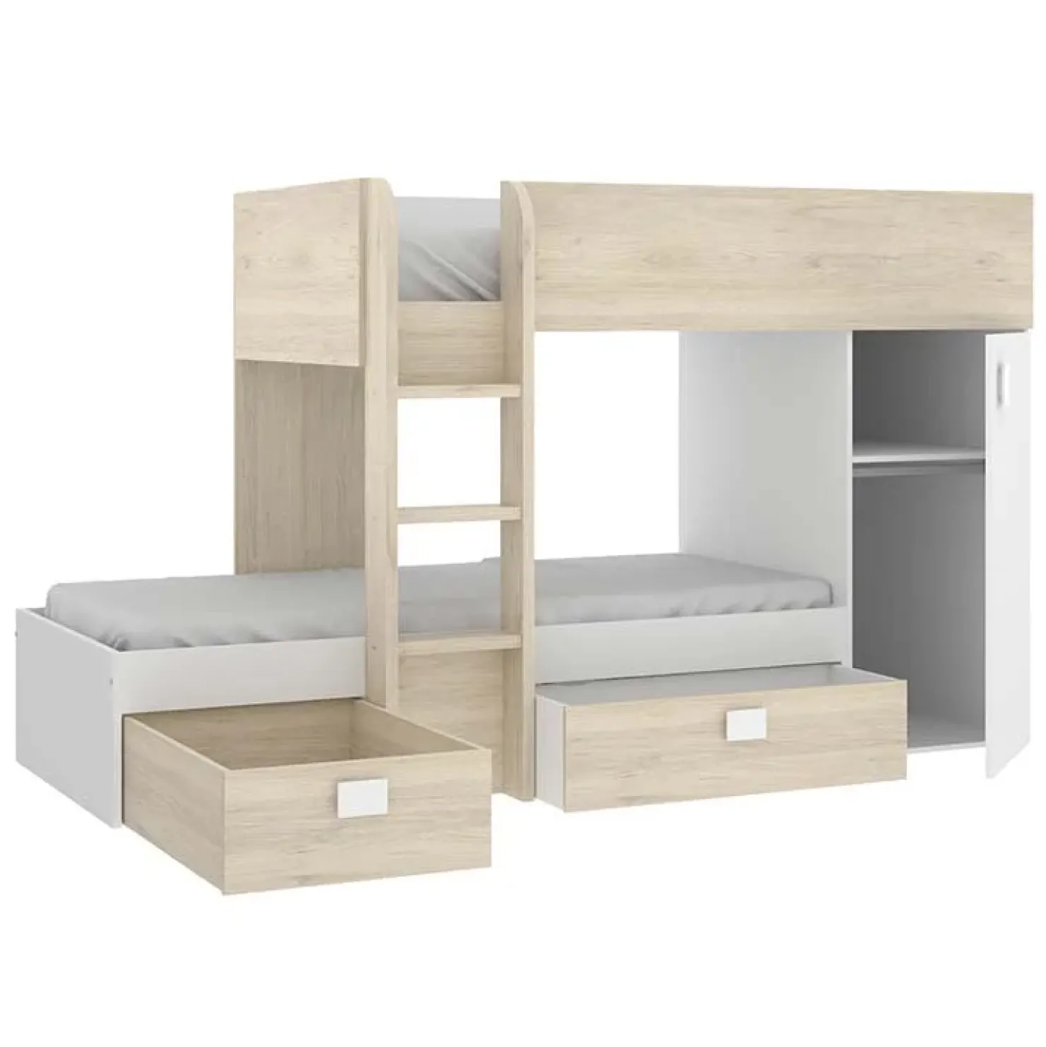 Garnero Arredamenti Letto a castello per bambini con armadio 255x112cm rovere bianco Sole Bianco Opaco - Rovere Best