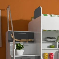 Garnero Arredamenti Letto a castello per bambini 254x120cm bianco grigio Enrico Gihome® Bianco Lucido - Grigio Outlet