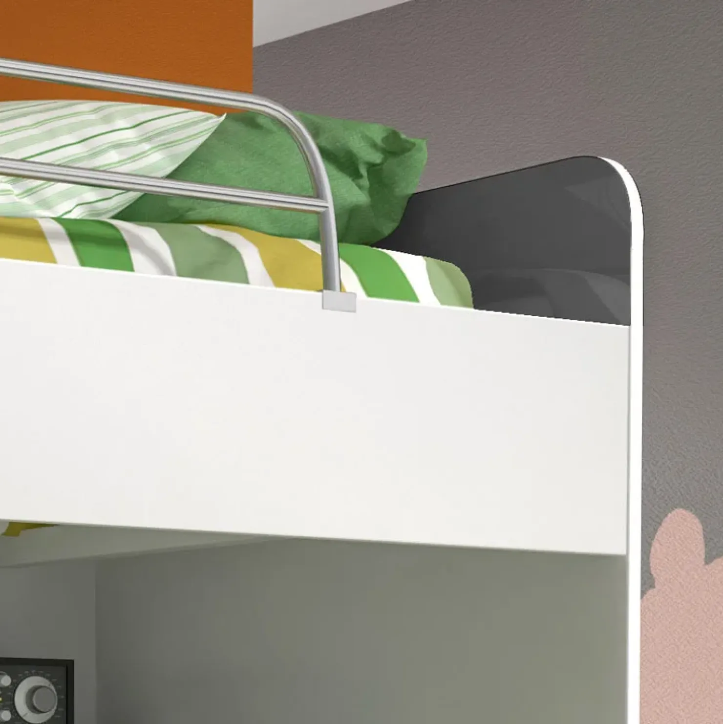 Garnero Arredamenti Letto a castello per bambini 254x120cm bianco grigio Enrico Gihome® Bianco Lucido - Grigio Outlet