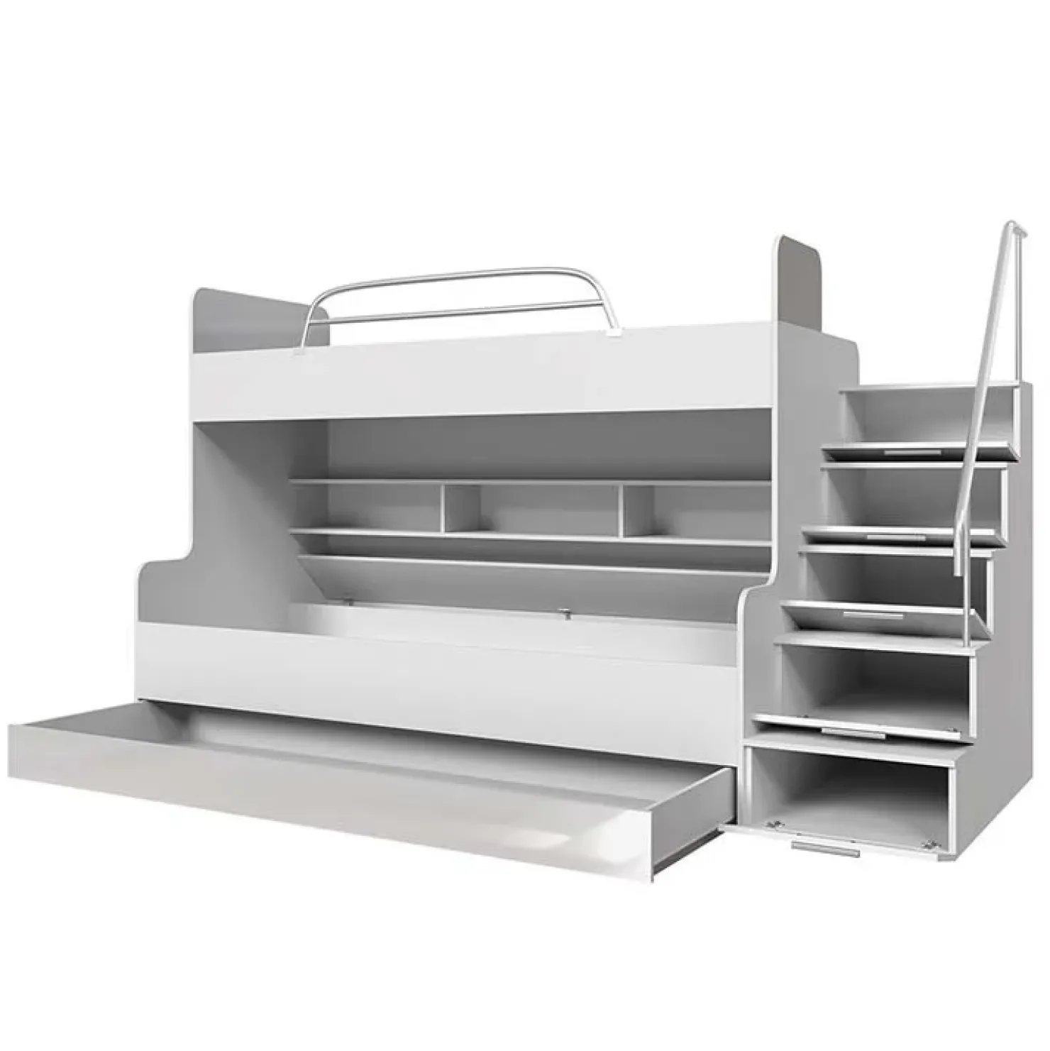 Garnero Arredamenti Letto a castello per bambini 254x120cm bianco grigio Enrico Gihome® Bianco Lucido - Grigio Outlet