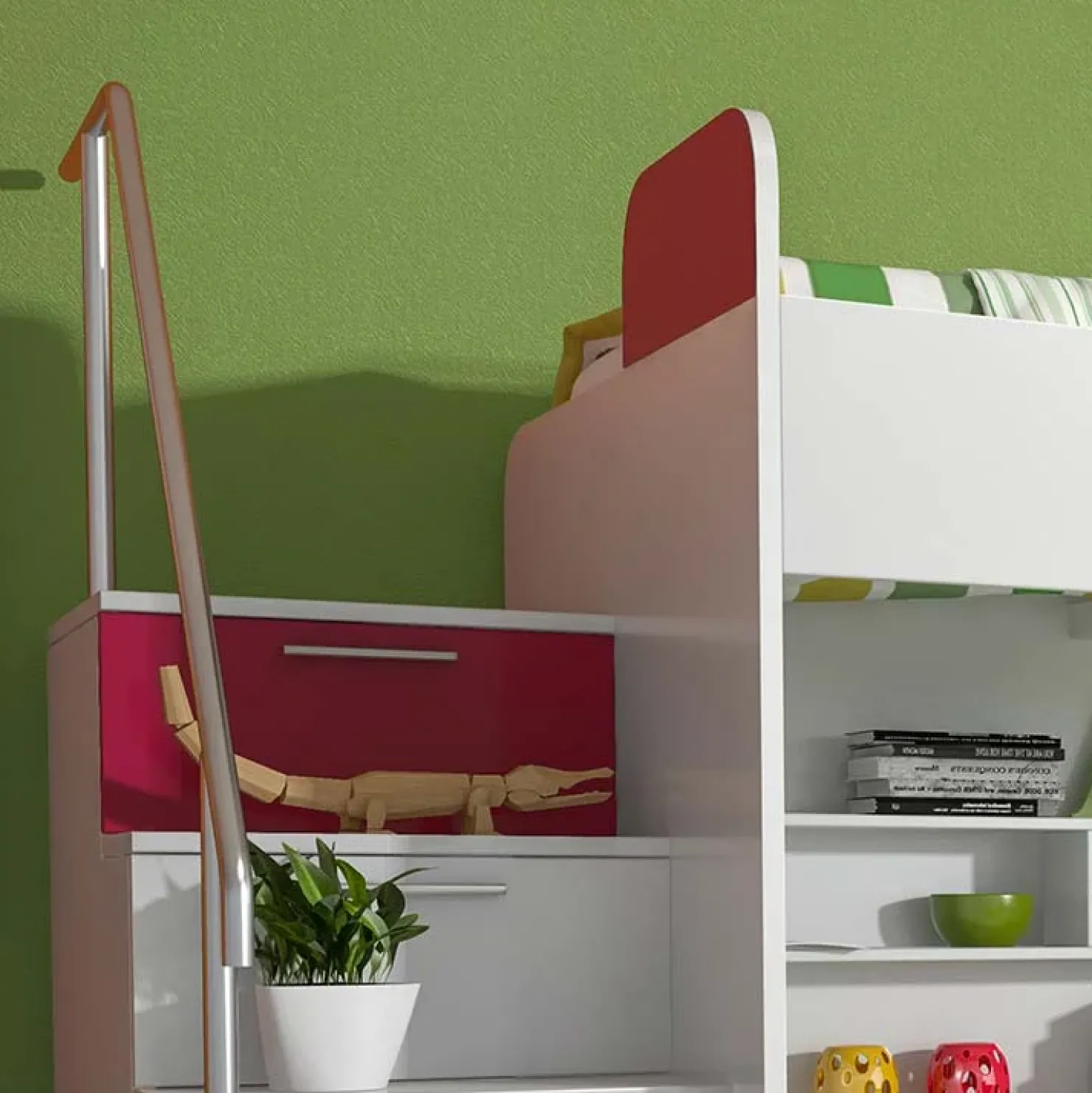 Garnero Arredamenti Letto a castello per bambini 254x120cm bianco rosa Enrico Gihome® Bianco Lucido - Rosa Clearance