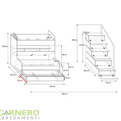 Garnero Arredamenti Letto a castello per bambini 254x120cm bianco nero Enrico Gihome® Bianco Lucido - Nero Lucido Sale