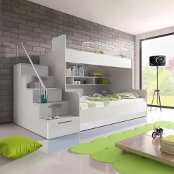 Garnero Arredamenti Letto a castello per bambini 254x120cm bianco Enrico Gihome® Bianco Lucido Sale