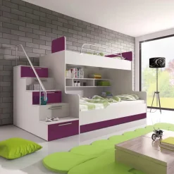 Garnero Arredamenti Letto a castello per bambini 254x120cm bianco viola Enrico Gihome® Bianco Lucido - Viola Sale