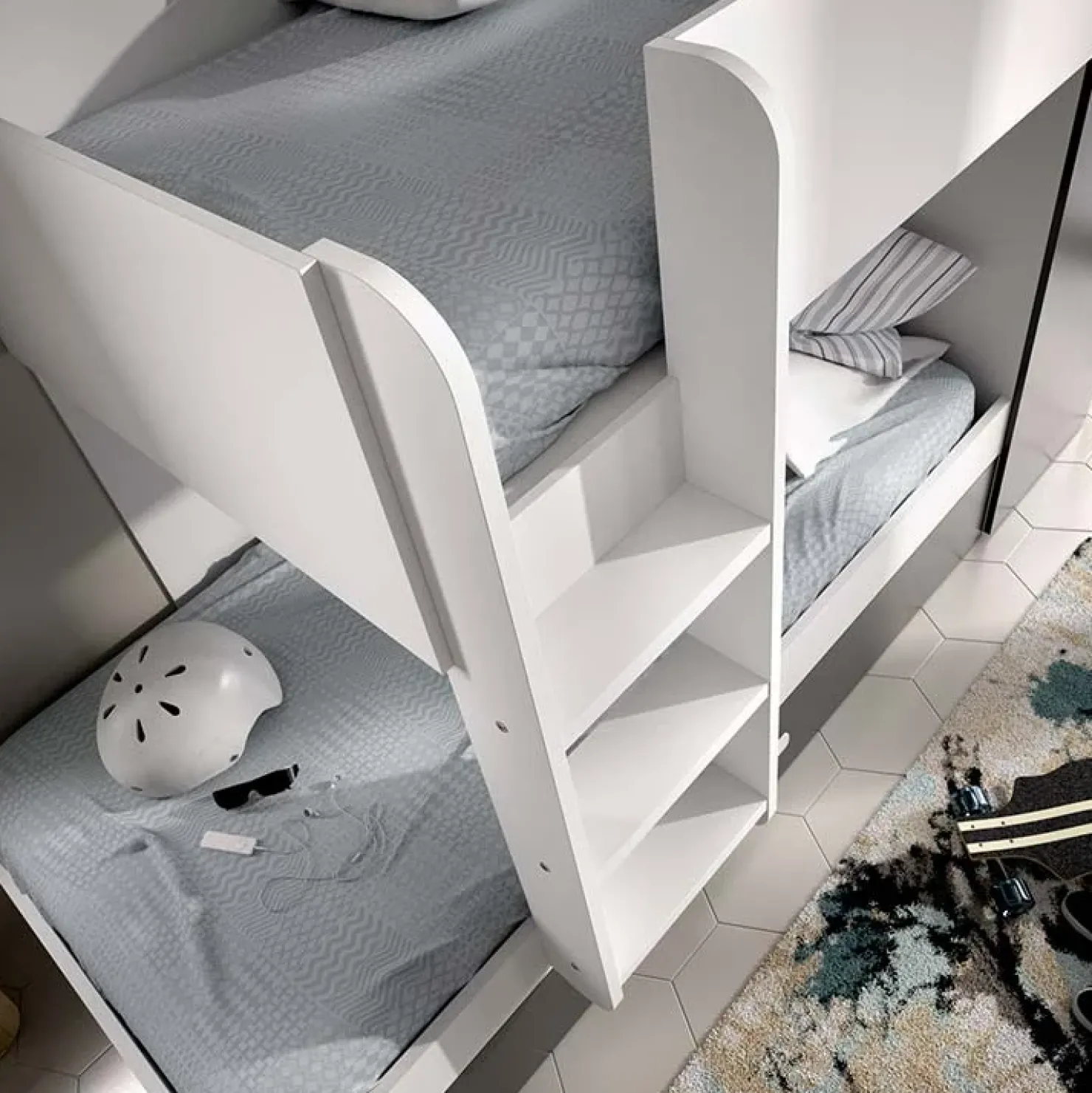 Garnero Arredamenti Letto a castello 90x190 con armadio 244x126cm bianco grafite 3 letti Damian Bianco Opaco - Grafite Best