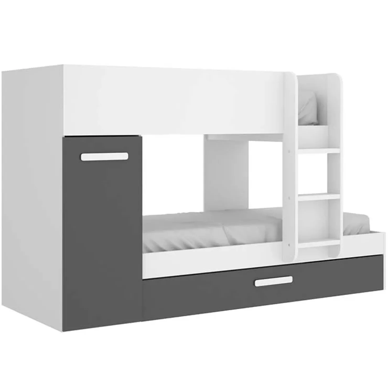 Garnero Arredamenti Letto a castello 90x190 con armadio 244x126cm bianco grafite 3 letti Damian Bianco Opaco - Grafite Best