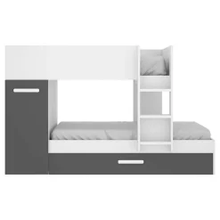 Garnero Arredamenti Letto a castello 90x190 con armadio 244x126cm bianco grafite 3 letti Damian Bianco Opaco - Grafite Best