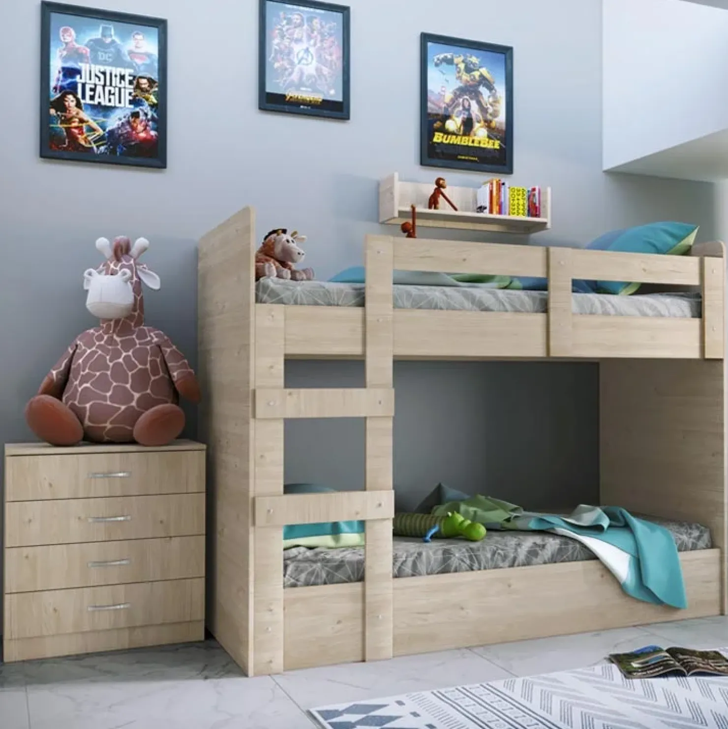 Garnero Arredamenti Letto a castello 205x96cm con cassettiera e mensola rovere Lorenzo Gihome® Online