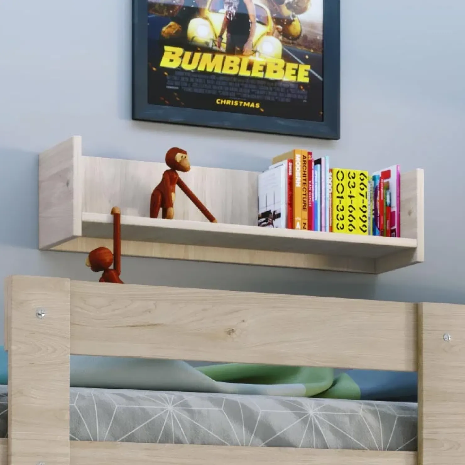 Garnero Arredamenti Letto a castello 205x96cm con cassettiera e mensola rovere Lorenzo Gihome® Online