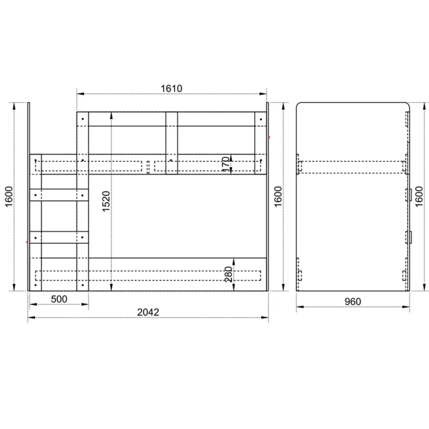 Garnero Arredamenti Letto a castello 205x96cm con cassettiera e mensola rovere Lorenzo Gihome® Online
