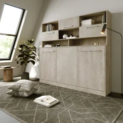 Garnero Arredamenti Letto a scomparsa orizzontale 90x200cm singolo con libreria rovere chiaro beige sabbia Alvin Gihome® Rovere - Beige Clearance