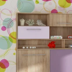 Garnero Arredamenti Letto a scomparsa orizzontale 90x200cm singolo con libreria rovere rosa Alvin Gihome® Rovere - Rosa New