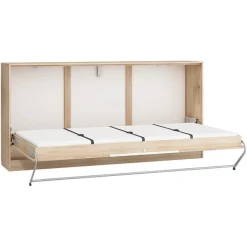 Garnero Arredamenti Letto a scomparsa orizzontale 90x200cm singolo rovere blu Alvin Gihome® Rovere - Blu Hot