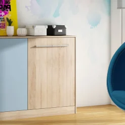 Garnero Arredamenti Letto a scomparsa orizzontale 90x200cm singolo rovere blu Alvin Gihome® Rovere - Blu Hot