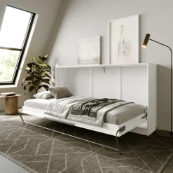 Garnero Arredamenti Letto a scomparsa orizzontale 90x200cm singolo bianco pino grigio grafite Alvin Gihome® Bianco Frassinato - Grafite Hot