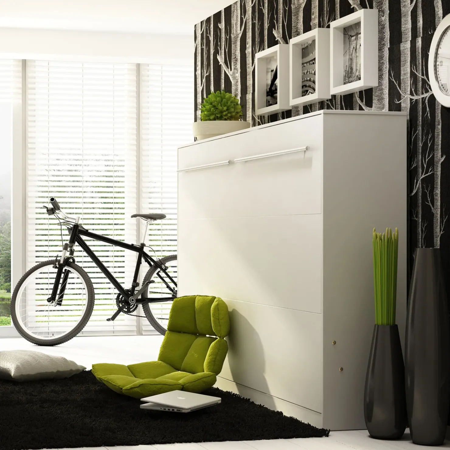 Garnero Arredamenti Letto a scomparsa orizzontale 90x200 cm singolo bianco Chimera Best