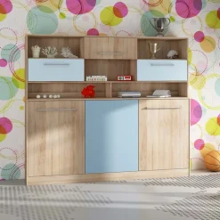 Garnero Arredamenti Letto a scomparsa orizzontale 90x200cm singolo con libreria rovere blu Alvin Gihome® Rovere - Blu New