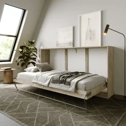 Garnero Arredamenti Letto a scomparsa orizzontale 90x200cm singolo rovere chiaro beige sabbia Alvin Gihome® Rovere - Beige Hot