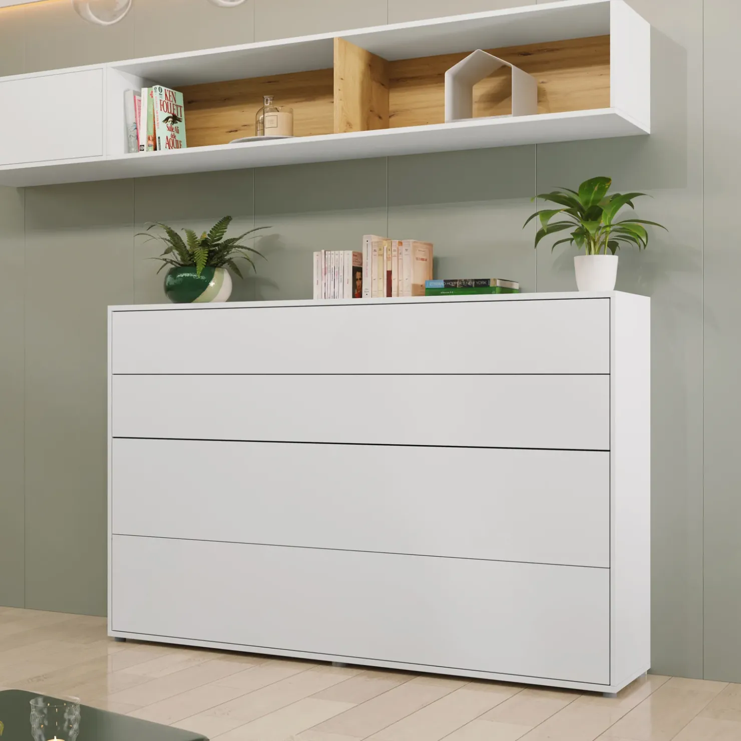 Garnero Arredamenti Letto a scomparsa orizzontale 120x200 cm una piazza e mezza bianco Camelio Outlet