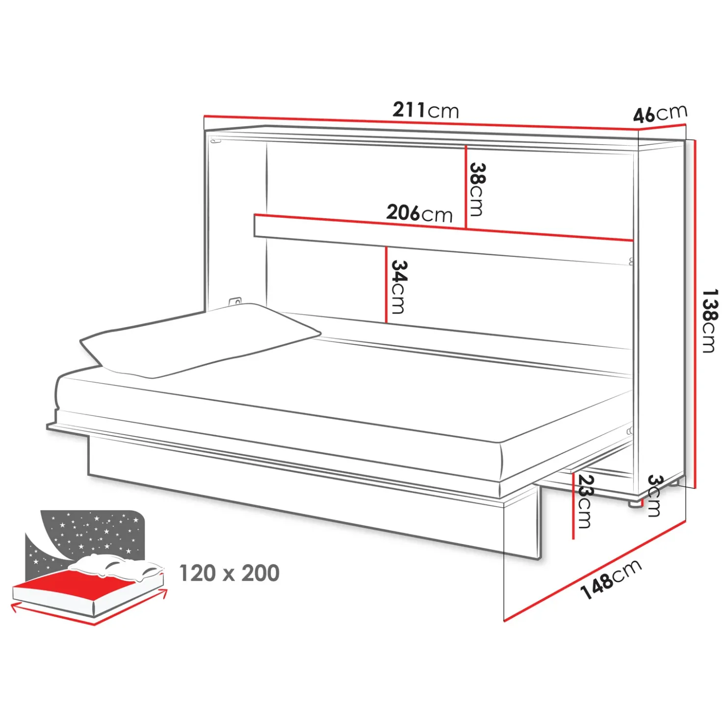 Garnero Arredamenti Letto a scomparsa orizzontale 120x200 cm una piazza e mezza bianco Camelio Outlet