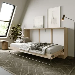 Garnero Arredamenti Letto a scomparsa orizzontale 90x200cm singolo rovere bianco Alvin Gihome® Rovere - Bianco opaco Sale