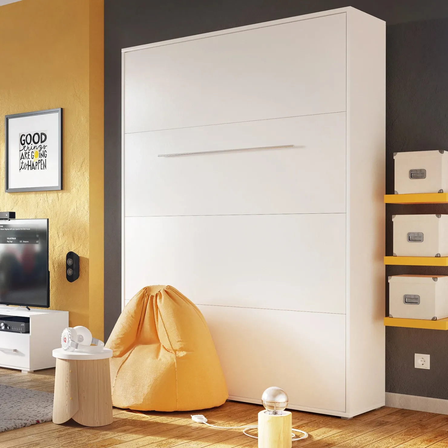Garnero Arredamenti Letto a scomparsa verticale 140x200 cm alla francese bianco Chimera Discount