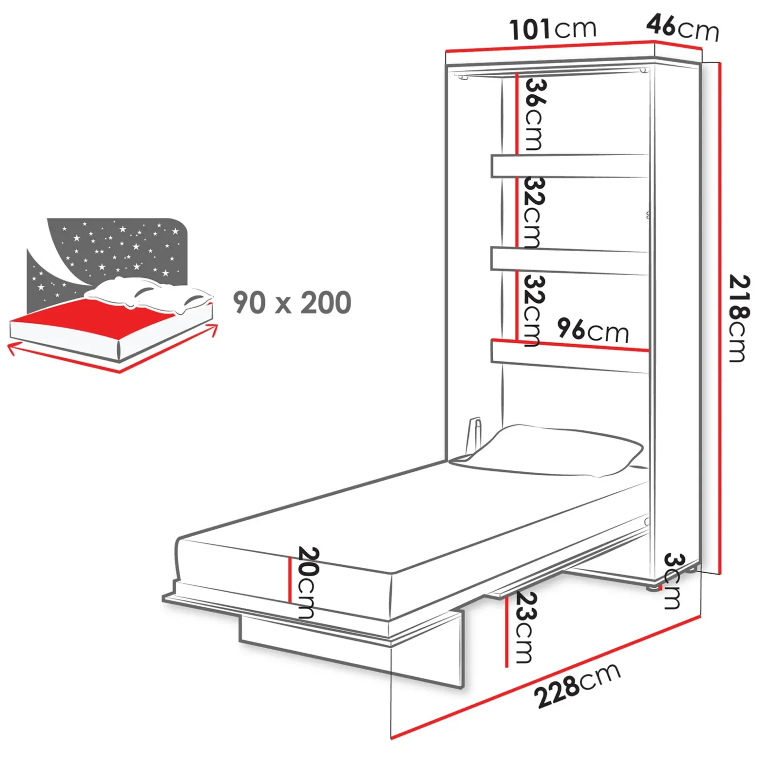 Garnero Arredamenti Letto a scomparsa verticale 90x200 cm singolo bianco Camelio Discount