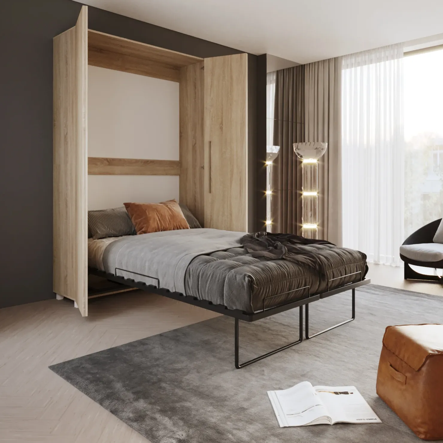 Garnero Arredamenti Letto a scomparsa verticale 120x200cm piazza e mezza sonoma Calvin Gihome® Rovere