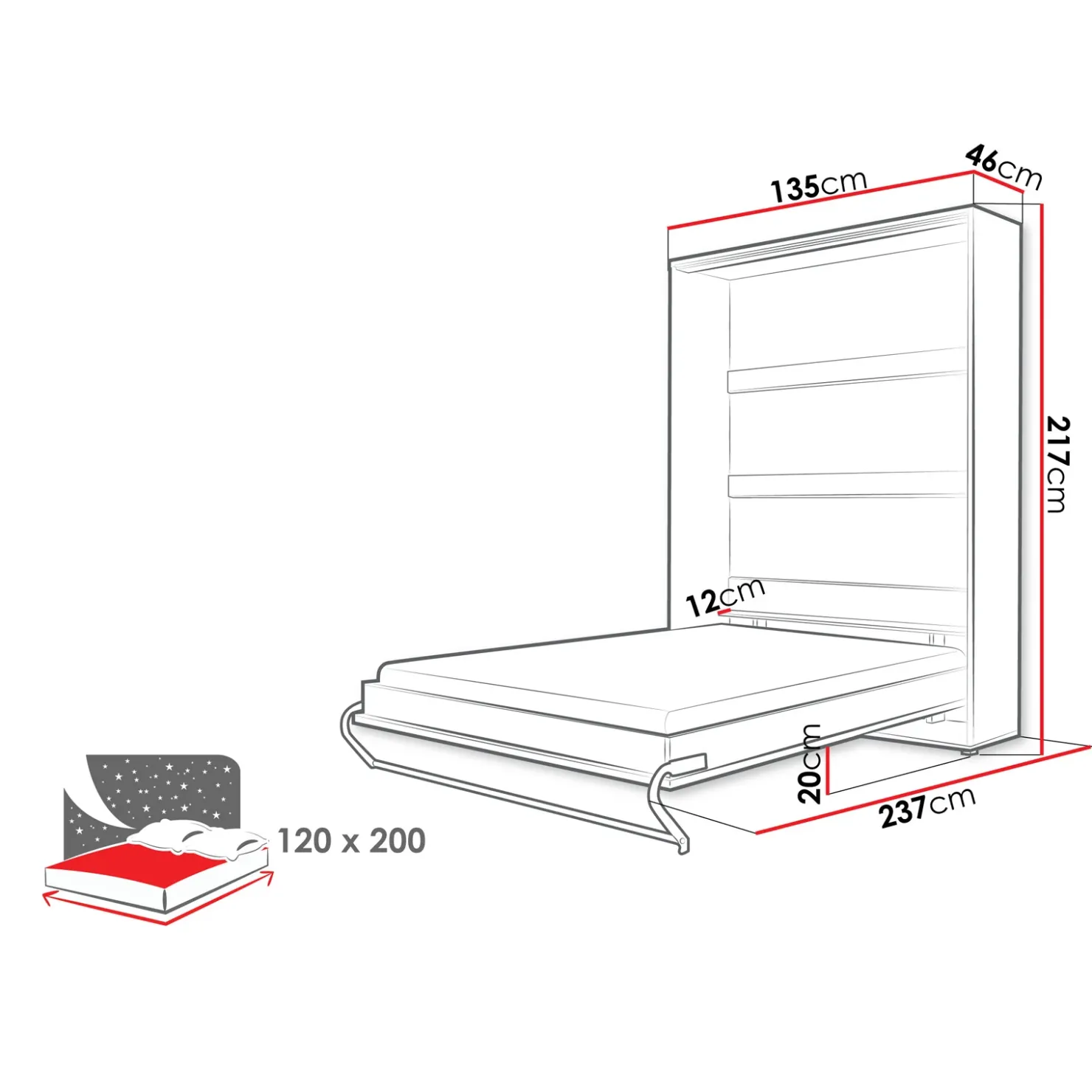 Garnero Arredamenti Letto a scomparsa verticale 120x200 cm una piazza e mezza bianco Chimera Sale
