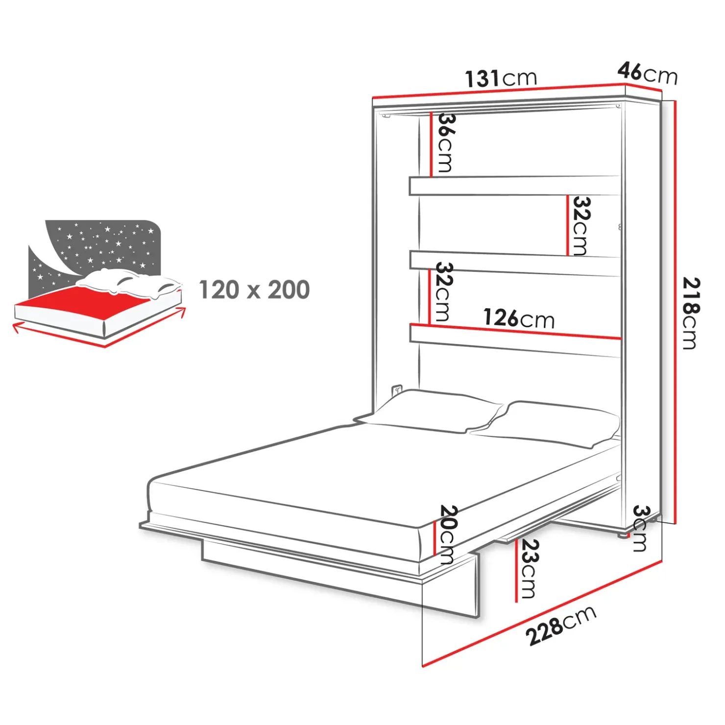 Garnero Arredamenti Letto a scomparsa verticale 120x200 cm una piazza e mezza bianco Camelio Clearance