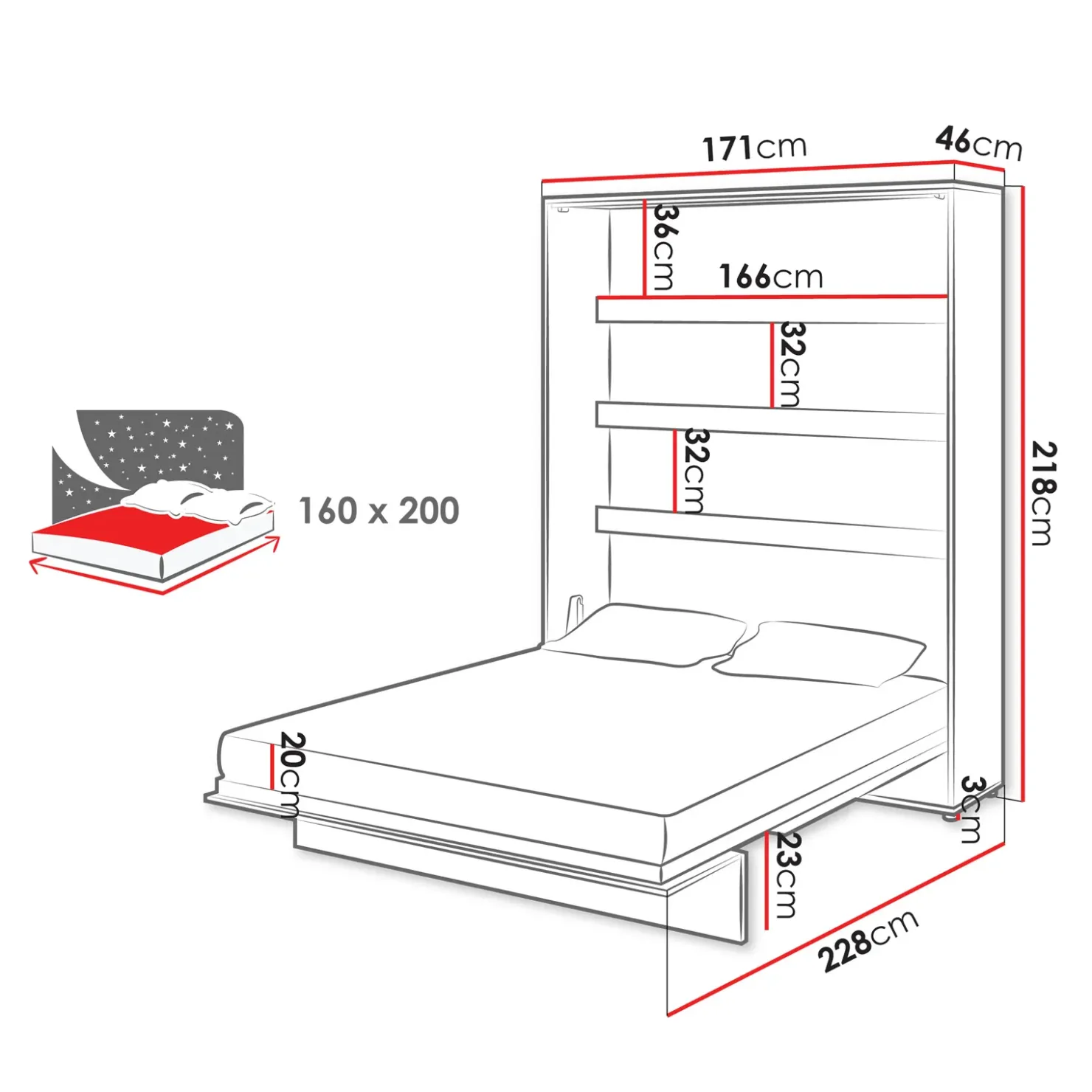 Garnero Arredamenti Letto a scomparsa verticale 160x200 cm matrimoniale bianco Camelio
