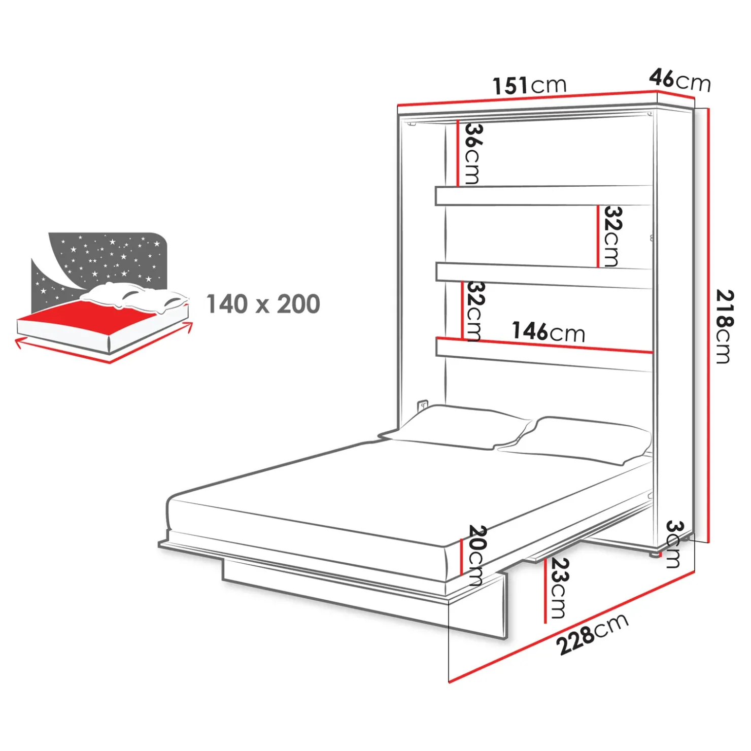 Garnero Arredamenti Letto a scomparsa verticale 140x200 cm alla francese bianco Camelio