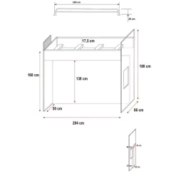 Garnero Arredamenti Letto a soppalco con armadio 254x120cm bianco rosa Simone Gihome® Bianco Lucido - Rosa Clearance