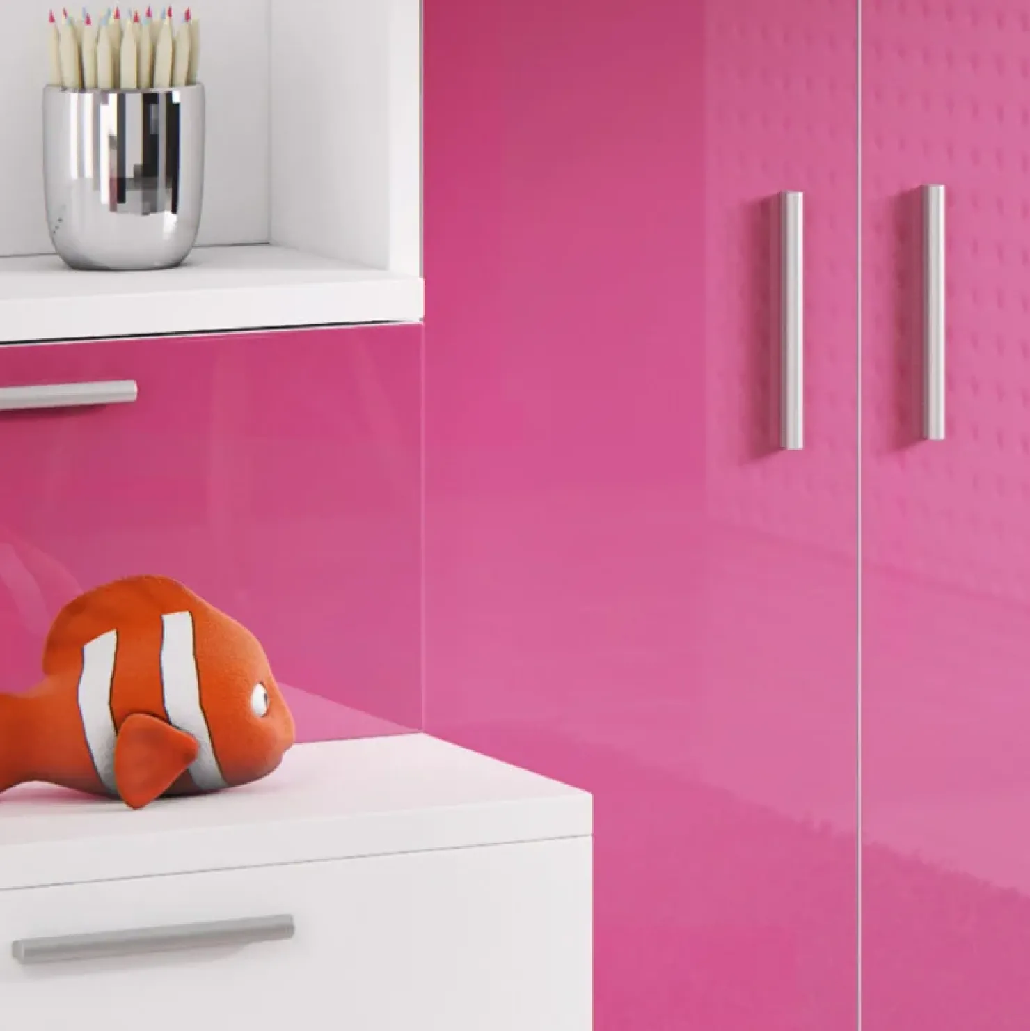 Garnero Arredamenti Letto a soppalco con armadio 254x120cm bianco rosa Simone Gihome® Bianco Lucido - Rosa Clearance