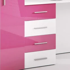 Garnero Arredamenti Letto a soppalco con armadio 254x120cm bianco rosa Simone Gihome® Bianco Lucido - Rosa Clearance