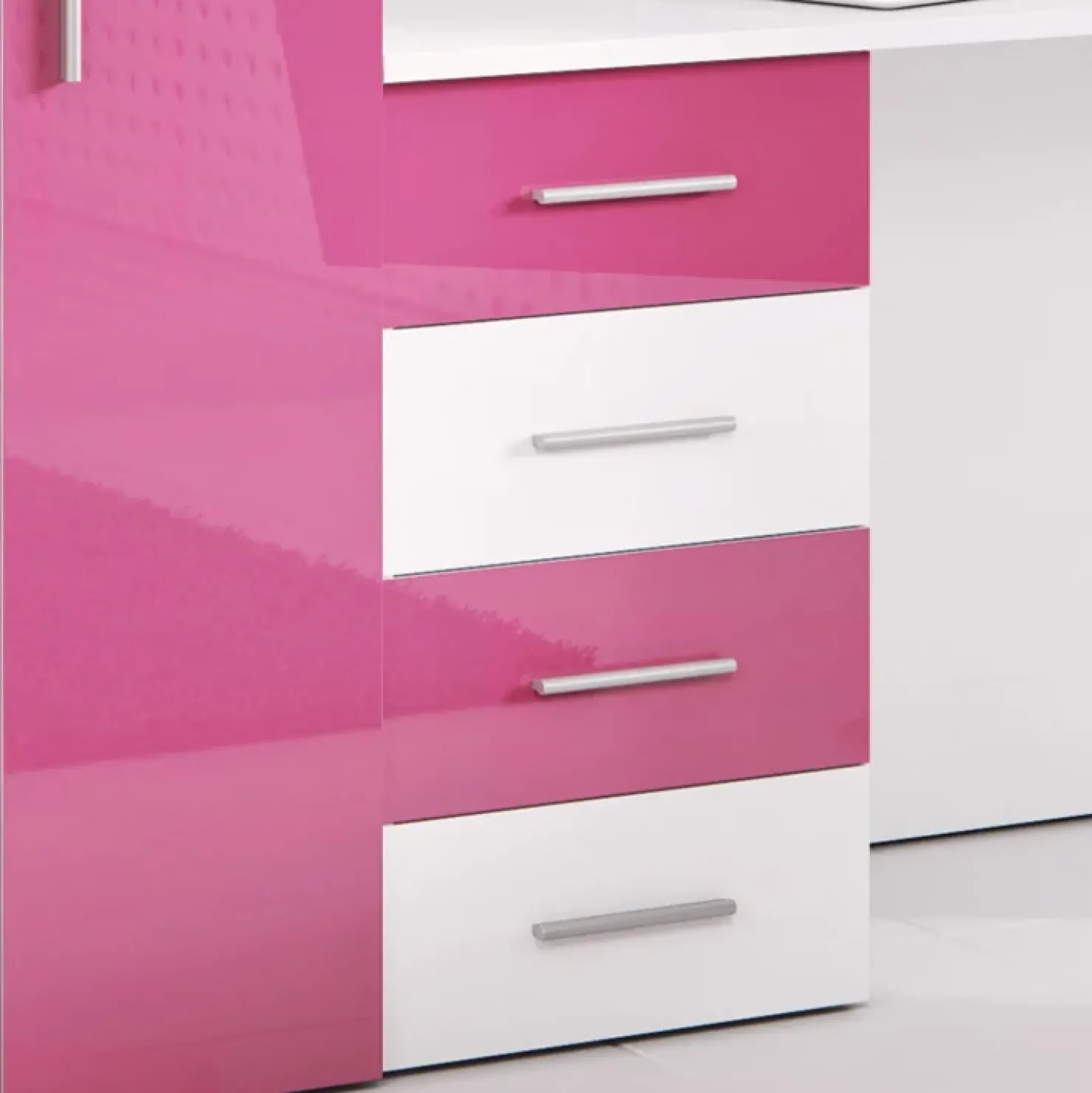 Garnero Arredamenti Letto a soppalco con armadio 254x120cm bianco rosa Simone Gihome® Bianco Lucido - Rosa Clearance