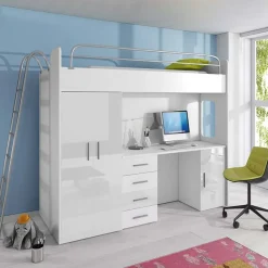 Garnero Arredamenti Letto a soppalco per bambini con armadio 204x86cm bianco Luca Bianco Lucido Outlet