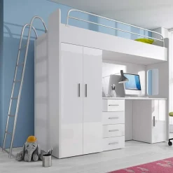 Garnero Arredamenti Letto a soppalco per bambini con armadio 204x86cm bianco Luca Bianco Lucido Outlet