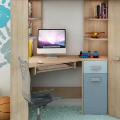 Garnero Arredamenti Letto a soppalco 204x120cm destra rovere blu Dollie Gihome® Rovere - Azzurro Clearance